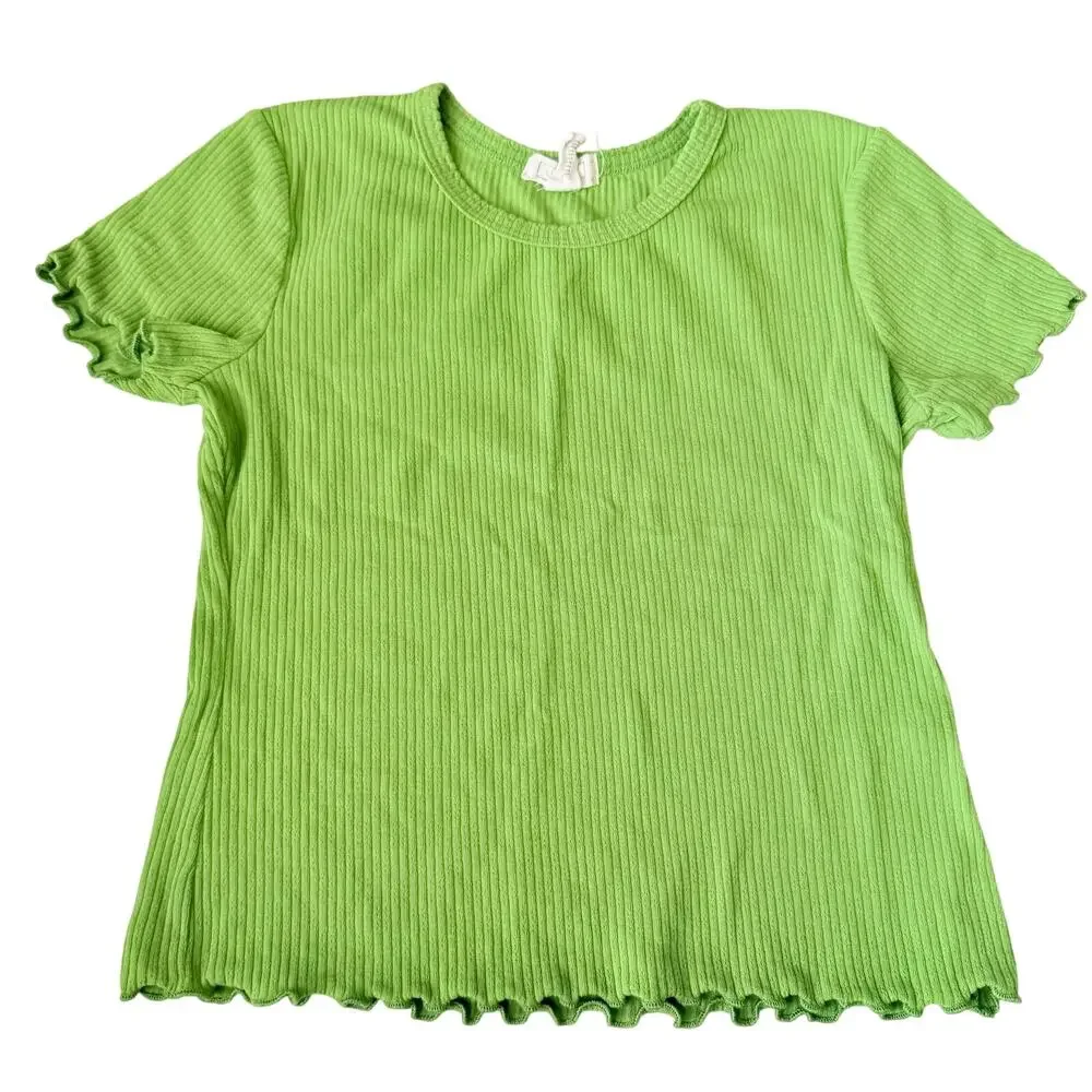 Full Tilt Girls' XL Ribbed Green Lettuce Hem T-Shirt - Picture 1 of 5